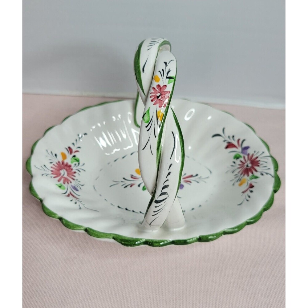 Hand painted RCCL ceramic basket, Portugal Signed Multicolor